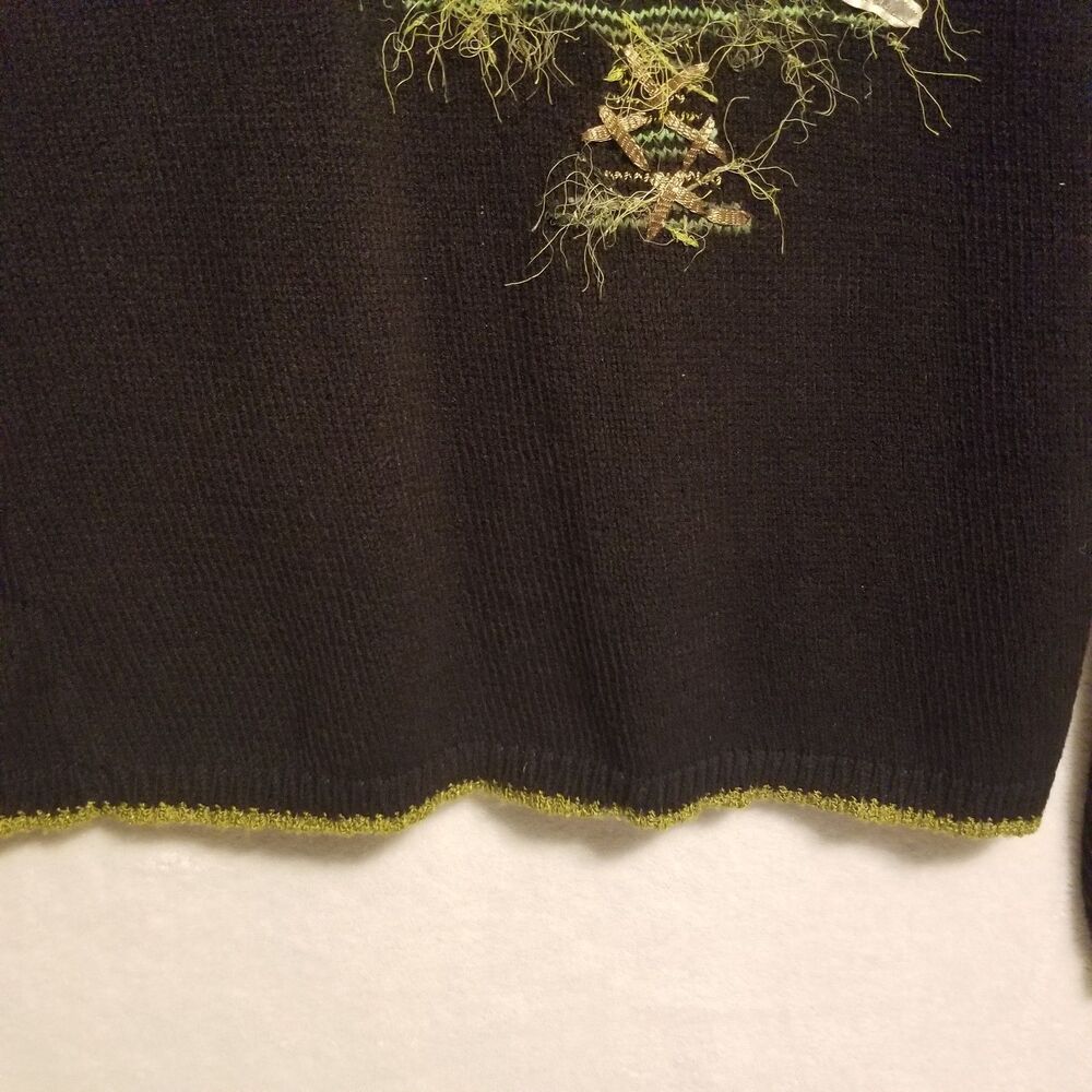 Talbots S Sweater Black Green Cotton Blend Holiday Christmas Tree Vintage - Picture 9 of 10